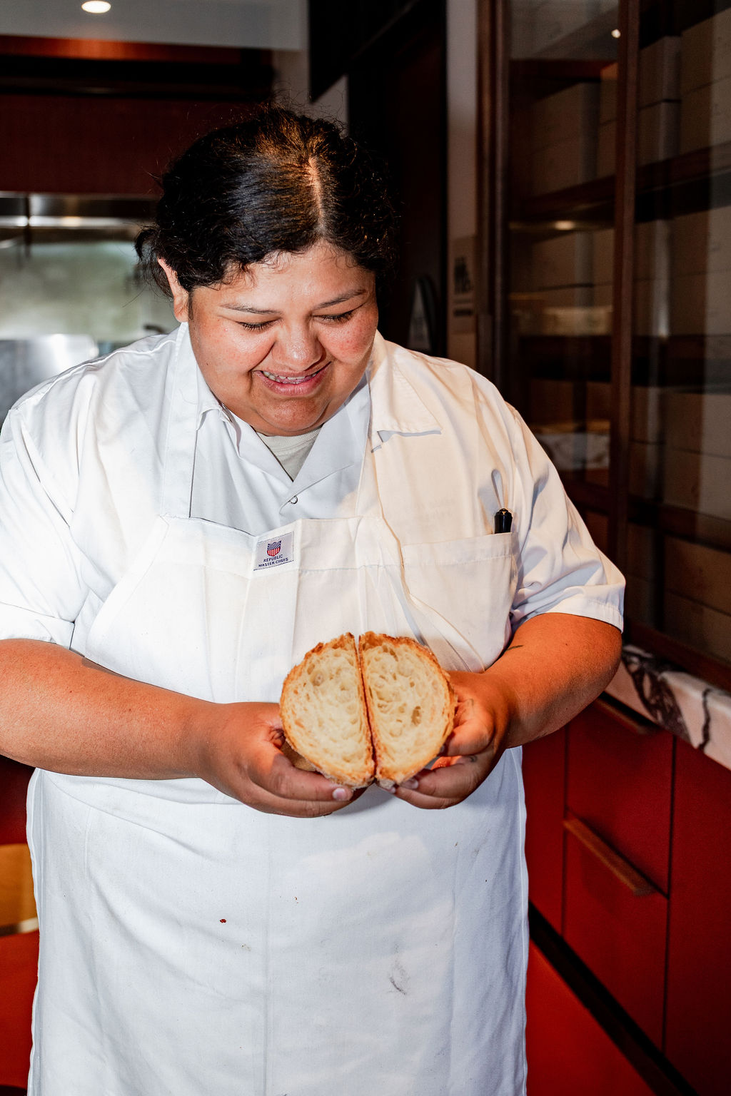 Ellen opening a loaf to check the crumb